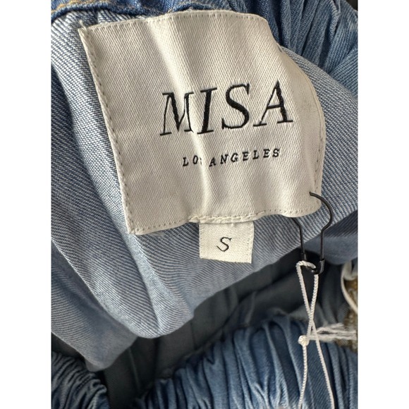 MISA LOS ANGELES Denim Off Shoulder Smocked Waist Midi Dress Blue Size‎ s/m - Picture 8 of 10
